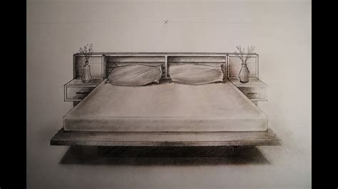 How to draw - One point perspective - bed, furniture - YouTube