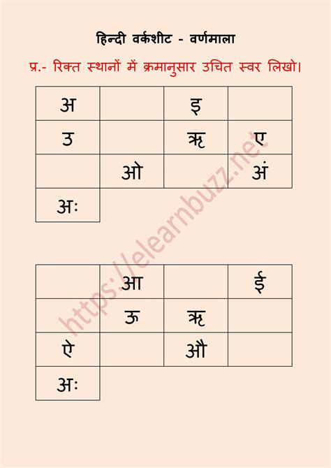 Hindi Varnamala Worksheets For Class 2