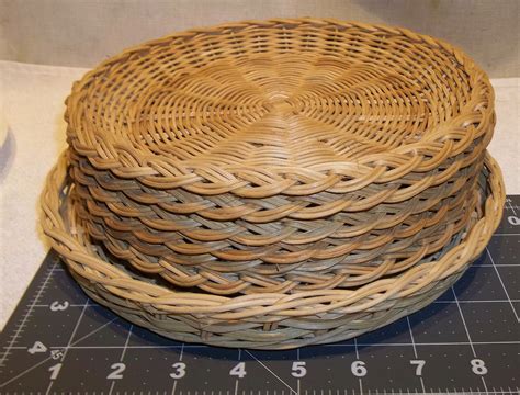 Vintage Heavy Wicker Rattan Bamboo Paper Plate Holders 9" Set of 6 & Serving Tray Picnic Kitchen ...