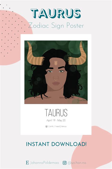 Taurus Zodiac Sign poster Printable wall art Digital print | Etsy