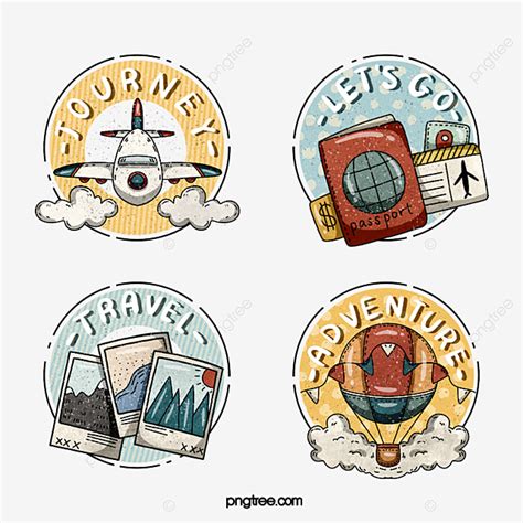 Travel Theme PNG Image, Cute Cartoon Style Travel Theme Stickers, Photo, Passport, Aircraft PNG ...