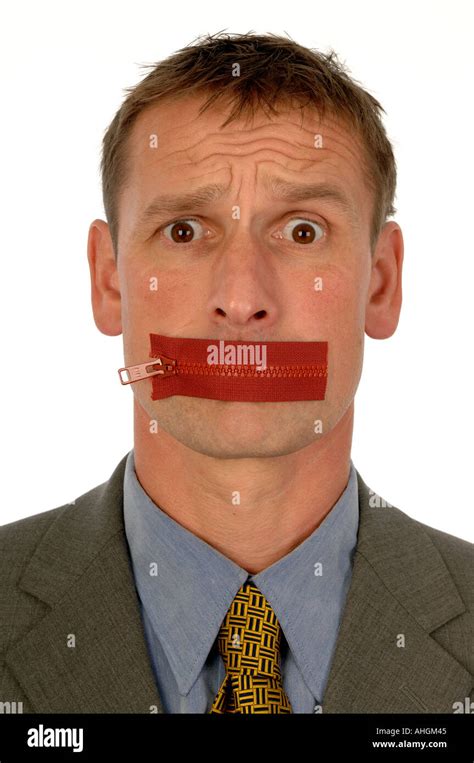 Man with a zip across his mouth Stock Photo - Alamy