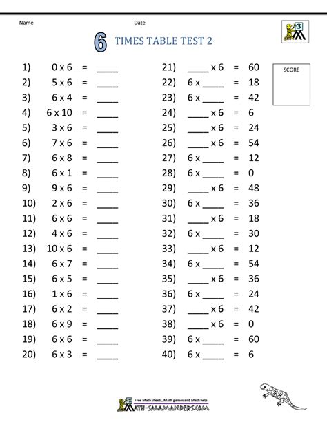 Free Printable 6 Times Table Worksheet - FREE PRINTABLE TEMPLATES