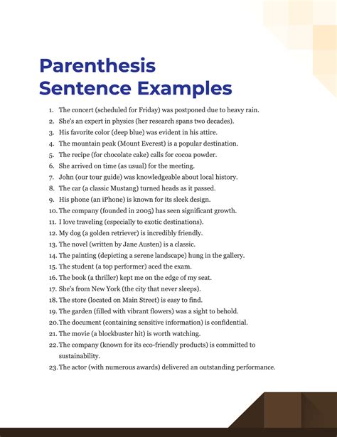 Parenthesis Sentence - 99+ Examples, PDF, Tips