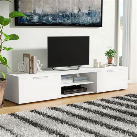 Low Modern White TV Stand With Storage And Shelves Cheap Furniture | Interior Design Ideas