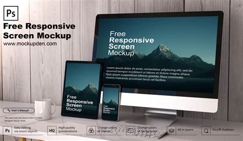 Free Responsive Screen Mockup PSD Template - Mockup Den