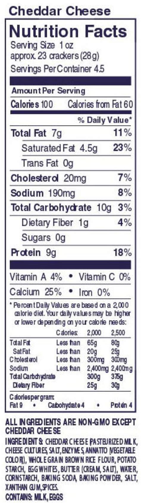 Cheddar Cheese Nutrition Facts Label