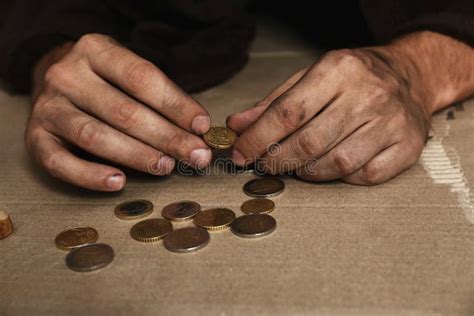 Poor Homeless Man Counting Coins on Floor Stock Photo - Image of lonely ...