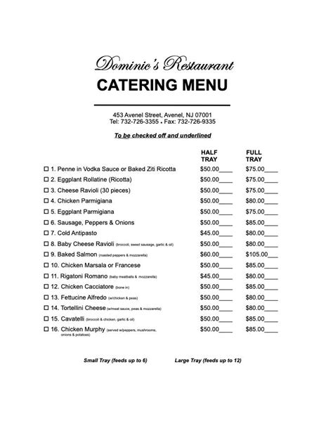 Catering Menu | Dominic’s Italian Restaurant