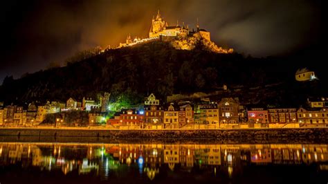 Download Cochem Germany Lake Hill Light Night Castle City Man Made Town ...