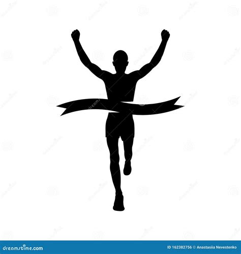 Runner Silhouette. Sprinting Athlete at Finish with a Winning Tape. Stock Vector - Illustration ...