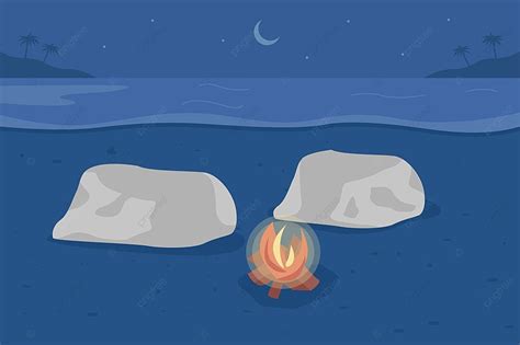 Beach Bonfire Flat Color Vector Illustration Background, Scenery ...