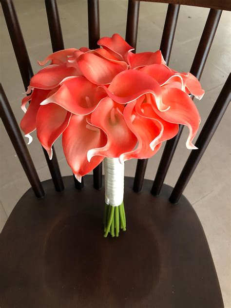 Coral Calla Lily Bouquets Coral Flowers Customized Coral - Etsy