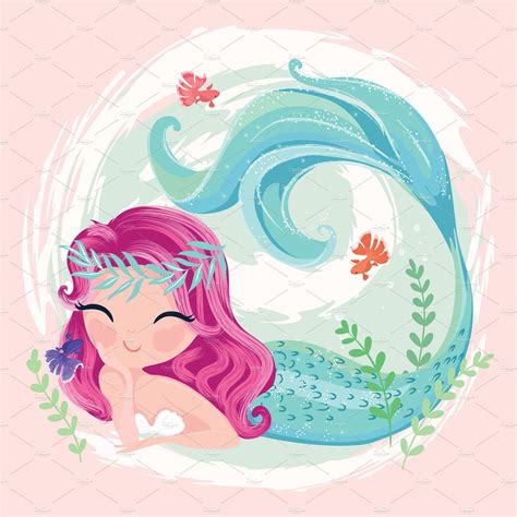 Cute mermaid girl.Mermaid pattern. by Senay Kurtulus on @creativemarket Mermaid Artwork, Mermaid ...