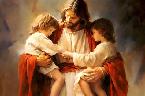 Premium Photo | A painting of jesus holding a child with the words ...