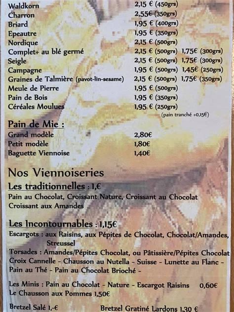 Menu at Boulangerie Patisserie Francis, Haguenau