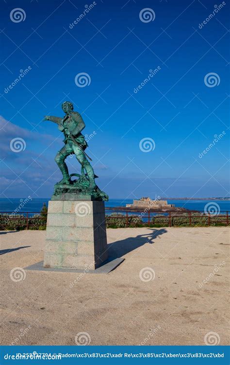 Statue Of Corsair Robert Surcouf On The Promenade, Saint Malo, France ...