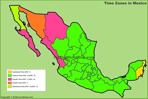 Mexico time zones map | Time zone map, Time zones, Map