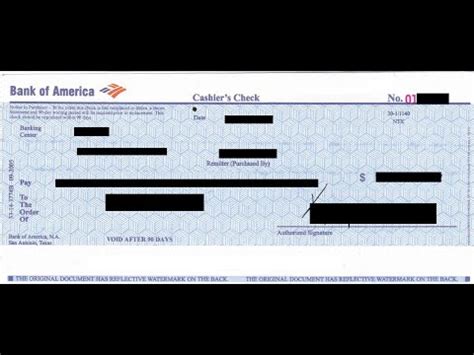 Bank Of America Cashier S Check Template | Arts - Arts