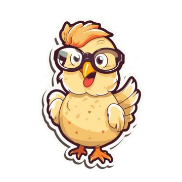 Cute Chicken Sticker With Glasses On A Grey Background Clipart Vector, Sticker Design With ...