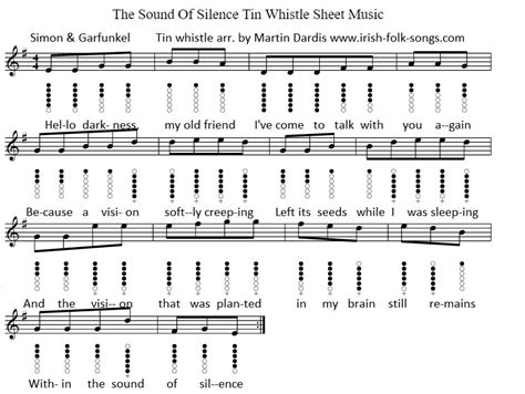 The Sound Of Silence Tin Whistle Sheet Music - Irish folk songs