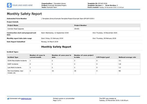 Monthly Safety Report Template (Better Format Than Word Or for Hse ...