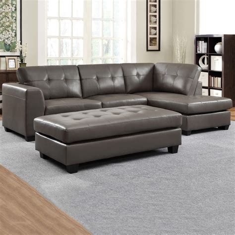 Carmine Grey Bonded Leather Sectional With Chaise And Optional Ottoman ...