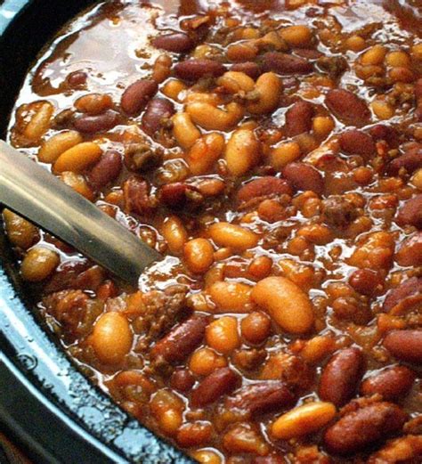 Crock Pot Cowboy Beans | Baked beans crock pot, Baked beans with hamburger, Cowboy beans