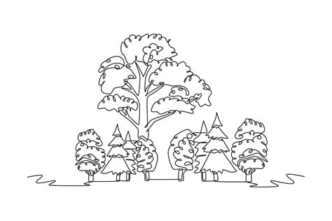 Single one line drawing Forest concept. Continuous line draw design graphic vector illustration ...