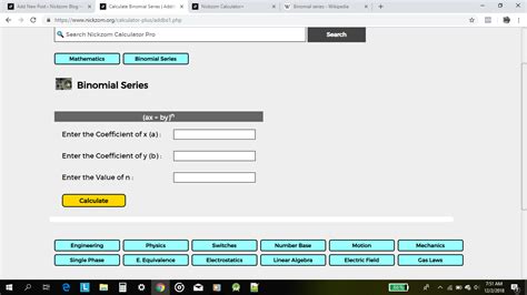 The Calculator Encyclopedia Performs Calculations on Binomial Series