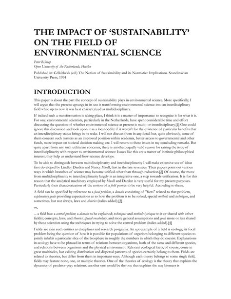 (PDF) The Impact of 'Sustainability' on the Field of Environmental Science