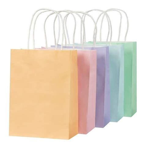 Pastel Gift Bags - 25-Pack Small Paper Bags with Handles, 5 Assorted Colors Orange, Pink, Purple ...