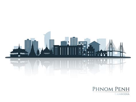 Phnom Penh Skyline Silhouette With Reflection Landscape Phnom Penh ...