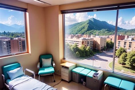 Premium AI Image | A hospital room with a window that says'mountain view