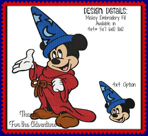 Fantasia Sorcerer Mickey Mouse Wizard Hat Digital Embroidery | Etsy