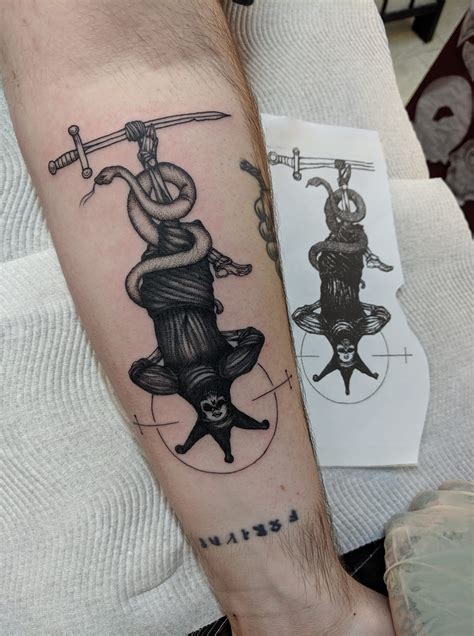 XII - The Hanged Man. Tattoo by Jason Scarr at Tahiti Felix Master Tattoo, Hobart. Original ...