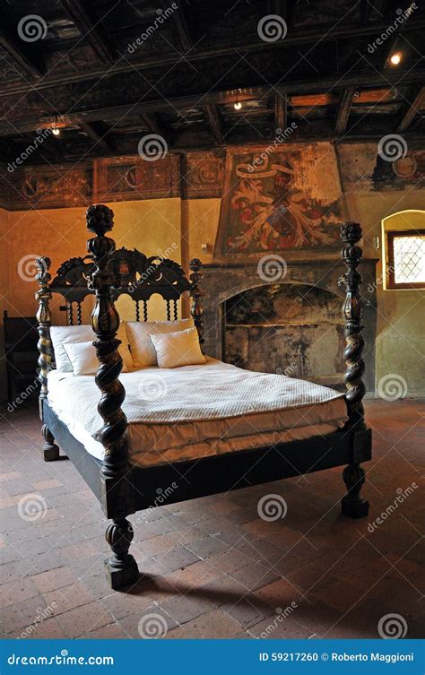 Medieval Castle Bedroom - Wooden Bed. Stock Photo - Image of castle ...