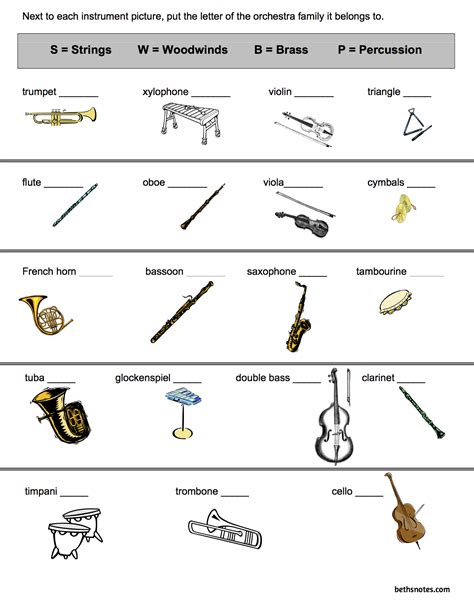 Instruments Of The Orchestra Worksheet