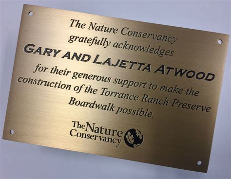 Etched bronze plaque