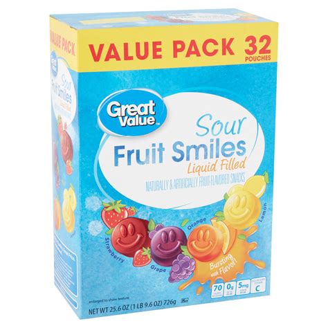 Great Value Sour Liquid Filled Fruit Smiles Pouches, 25.6 oz, 32 Count - Walmart.com