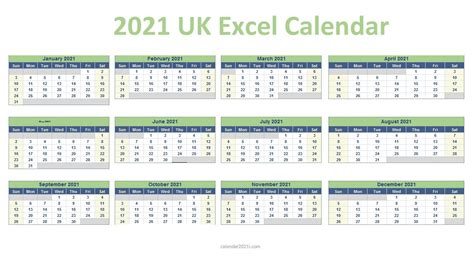 Excel 2021 Calendar Free | Month Calendar Printable