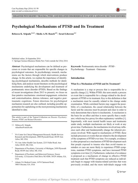 Psychological Mechanisms of PTSD and Its Treatment | Request PDF