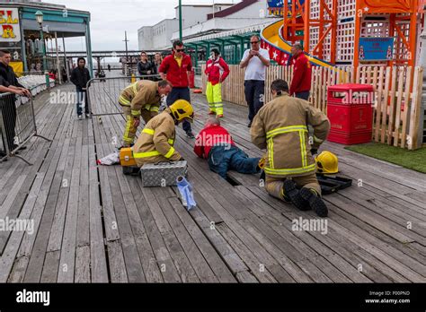 Blackpool, UK. 4th August, 2015. Man gets stuck on North Pier ...