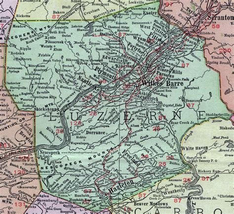 Luzerne County, Pennsylvania 1911 Map by Rand McNally, Wilkes Barre, Plymouth, Hazleton, PA