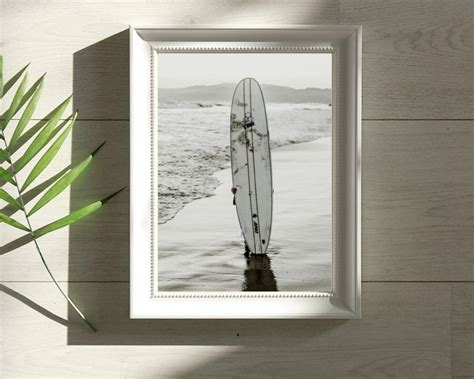 Surfboard on the Beach Black White Photo Printable Surf Wall - Etsy