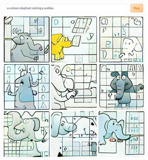 dalle-mini/dalle-mini · cartoon elephant solving a sudoku