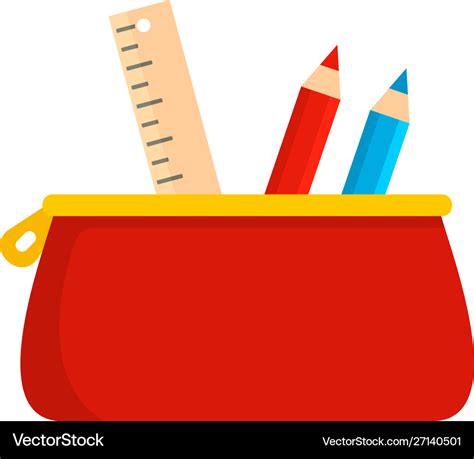 Red pencil case icon flat style Royalty Free Vector Image