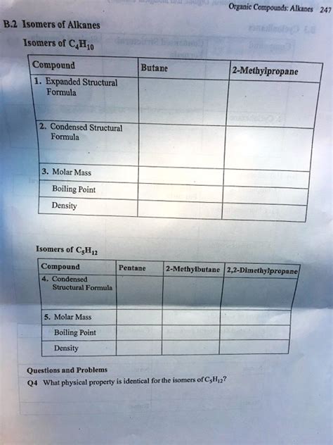 SOLVED: Organic Compounds: Alkanes 247 B.2 Isomers of Alkanes Isomers ...