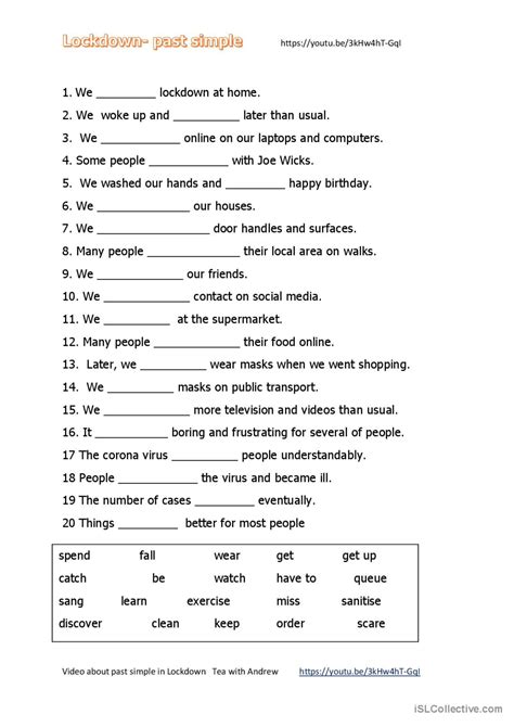 Lockdown- past simple gap fill gener…: English ESL worksheets pdf & doc