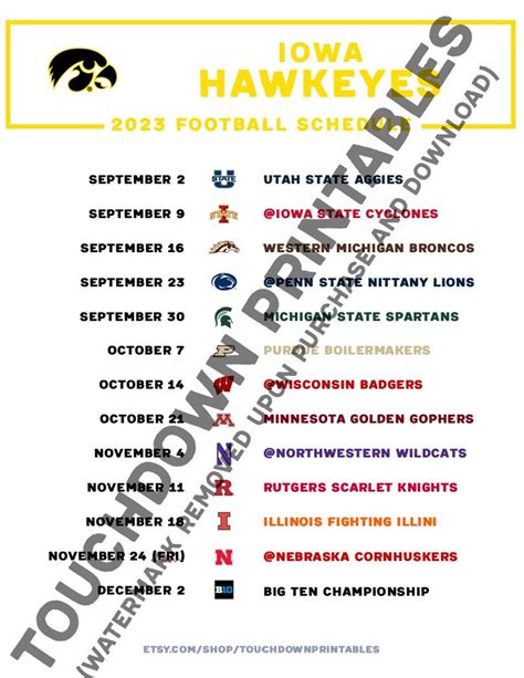 Iowa Hawkeyes Football 2023 Printable Schedule BIG 10 - Etsy